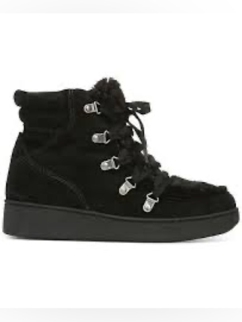 Black suede lace up  shearling lining casual  tall sneakers